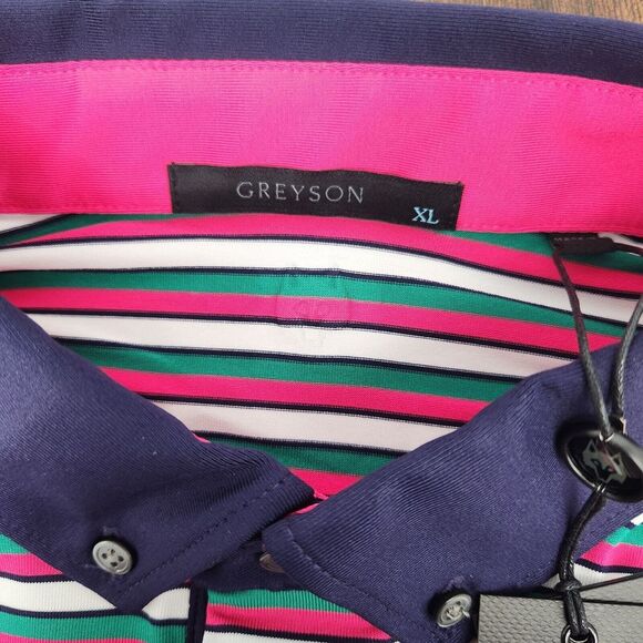 New Greyson Mens‎ Golf Polo Maniwaki Arctic Green/Pink/White Striped XL NWT - Picture 5 of 10